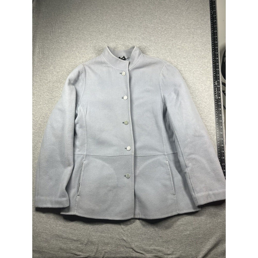 Eileen Fisher Light Blue Mandarin Collar WooL Blend Button Jacket size‎ Medium